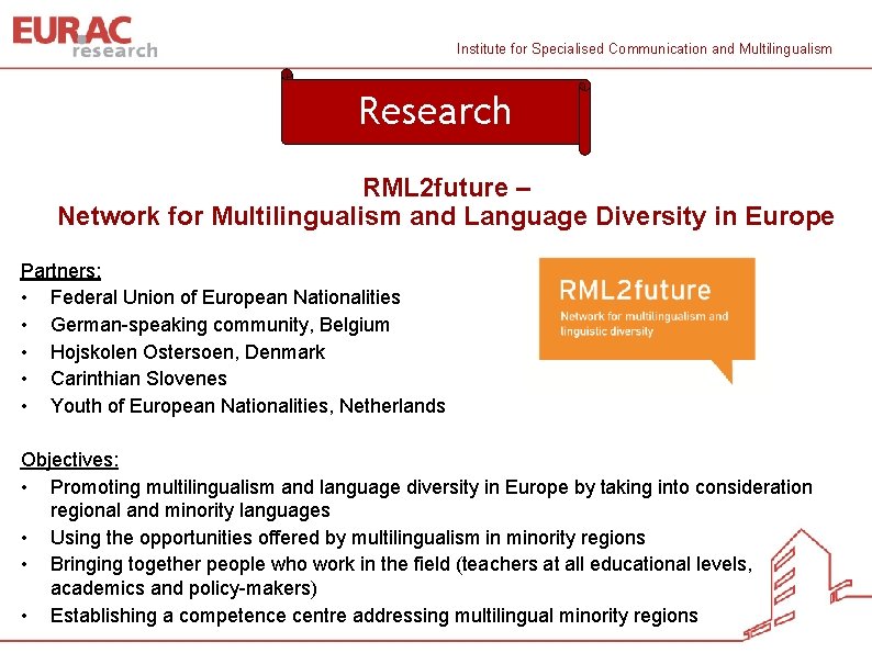 Institute for Specialised Communication and Multilingualism Research RML 2 future – Network for Multilingualism