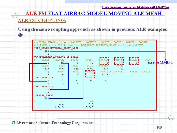 Fluid-Structure Interaction Modeling with LS-DYNA ALE FSI FLAT AIRBAG MODEL MOVING ALE MESH ALE