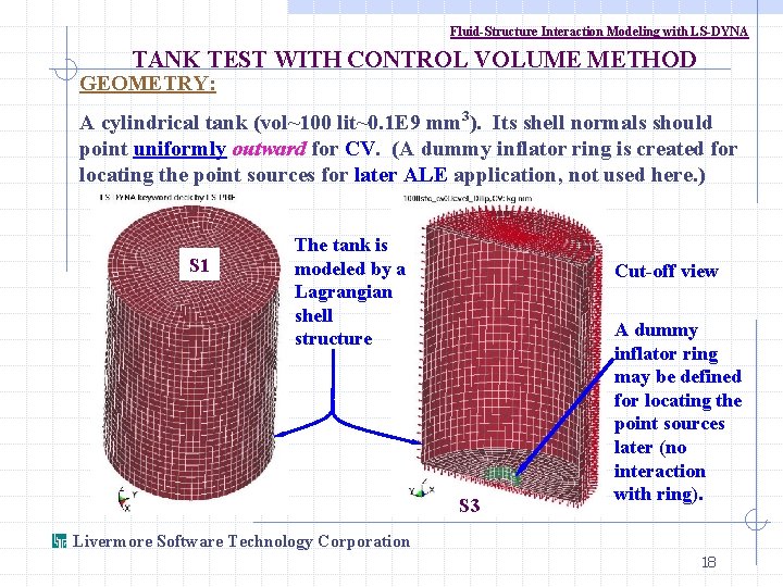 Fluid-Structure Interaction Modeling with LS-DYNA TANK TEST WITH CONTROL VOLUME METHOD GEOMETRY: A cylindrical