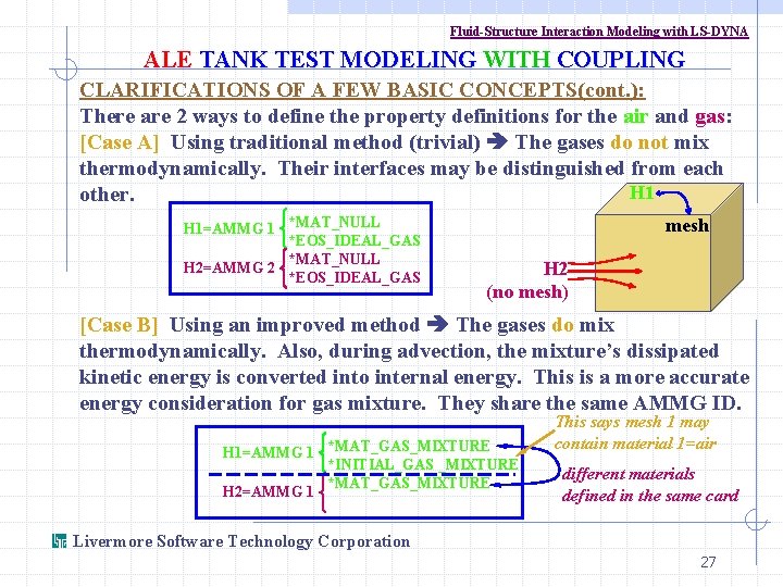 Fluid-Structure Interaction Modeling with LS-DYNA ALE TANK TEST MODELING WITH COUPLING CLARIFICATIONS OF A
