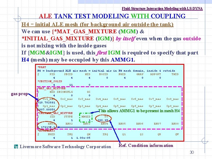 Fluid-Structure Interaction Modeling with LS-DYNA ALE TANK TEST MODELING WITH COUPLING H 4 =