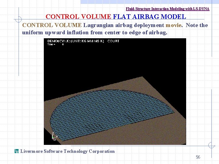 Fluid-Structure Interaction Modeling with LS-DYNA CONTROL VOLUME FLAT AIRBAG MODEL CONTROL VOLUME Lagrangian airbag