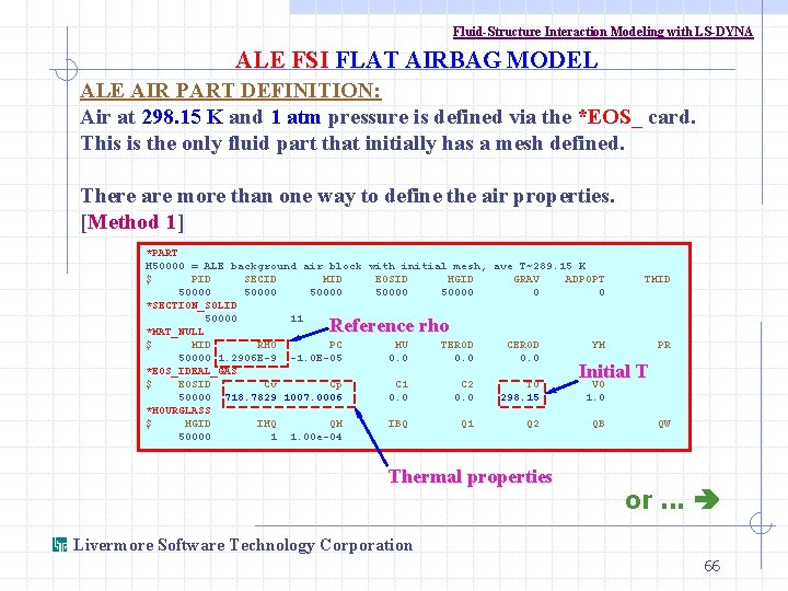 Fluid-Structure Interaction Modeling with LS-DYNA ALE FSI FLAT AIRBAG MODEL ALE AIR PART DEFINITION: