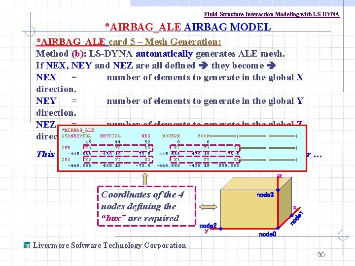 Fluid-Structure Interaction Modeling with LS-DYNA *AIRBAG_ALE AIRBAG MODEL *AIRBAG_ALE card 5 – Mesh Generation: