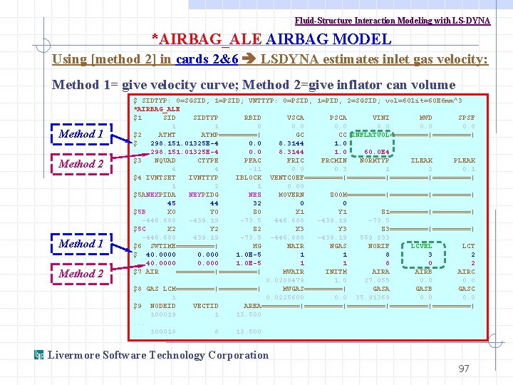 Fluid-Structure Interaction Modeling with LS-DYNA *AIRBAG_ALE AIRBAG MODEL Using [method 2] in cards 2&6
