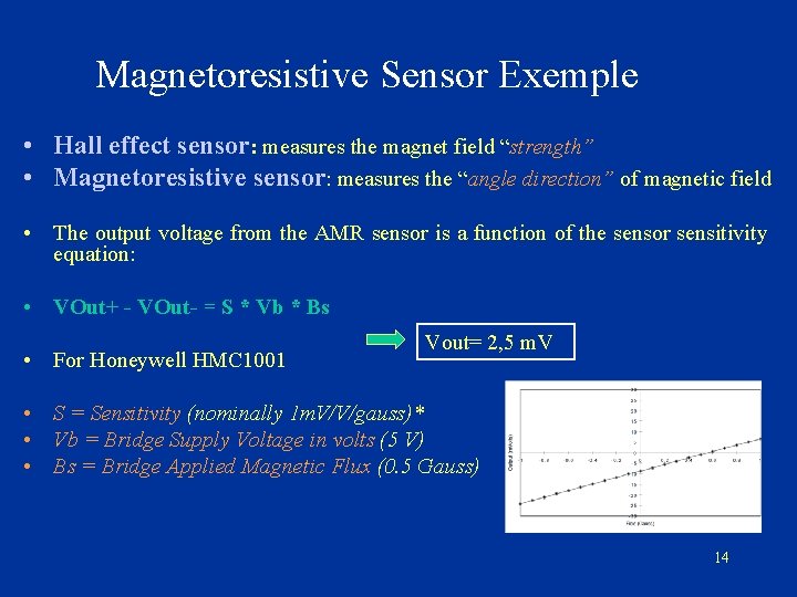 Magnetoresistive Sensor Exemple • Hall effect sensor: measures the magnet field “strength” • Magnetoresistive