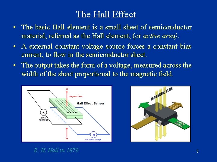 The Hall Effect • The basic Hall element is a small sheet of semiconductor