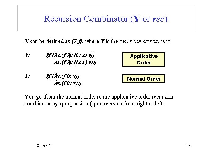 Recursion Combinator (Y or rec) X can be defined as (Y f), where Y