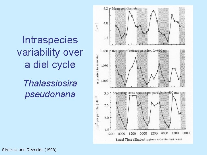 Intraspecies variability over a diel cycle Thalassiosira pseudonana Stramski and Reynolds (1993) Intraspecies variability over a diel cycle Thalassiosira pseudonana Stramski and Reynolds (1993)