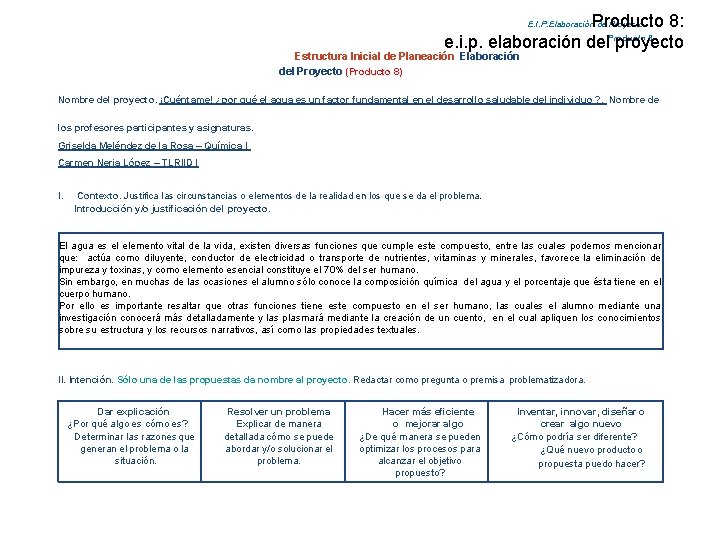 Producto 8: Producto 8 e. i. p. elaboración del proyecto E. I. P. Elaboración