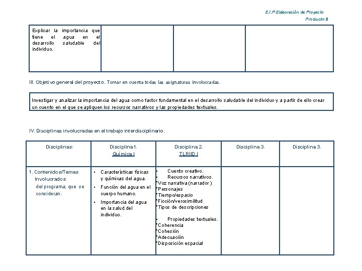 E. I. P. Elaboración de Proyecto Producto 8 Explicar la importancia que tiene el