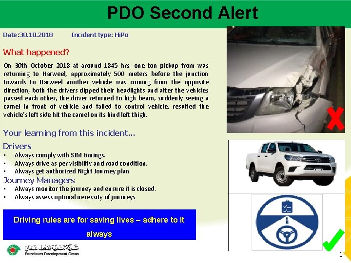 PDO Second Alert Main contractor name – LTI# - Date of incident Date: 30.