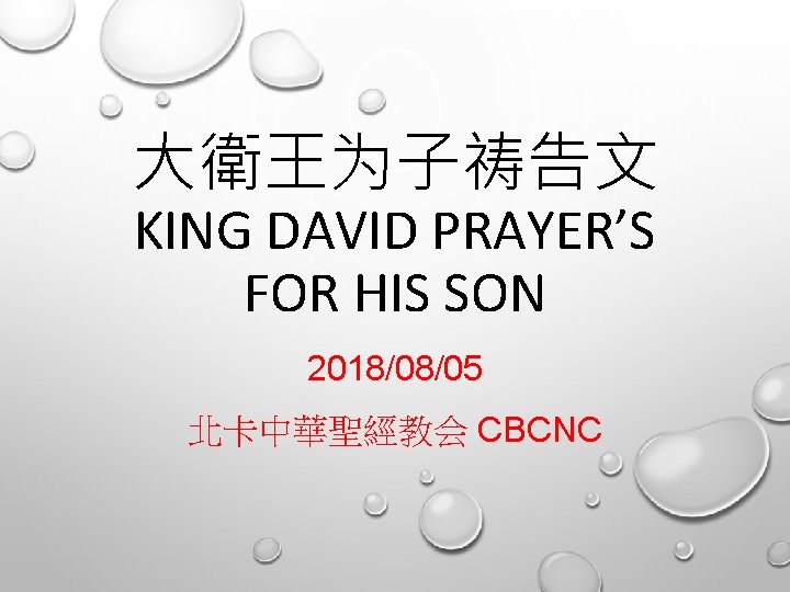 大衛王为子祷告文 KING DAVID PRAYER’S FOR HIS SON 2018/08/05 北卡中華聖經教会 CBCNC 