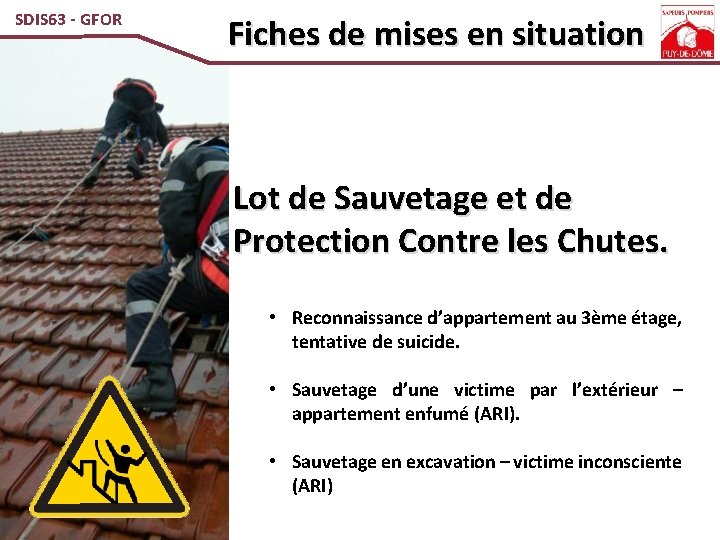 SDIS 63 - GFOR Fiches de mises en situation Lot de Sauvetage et de