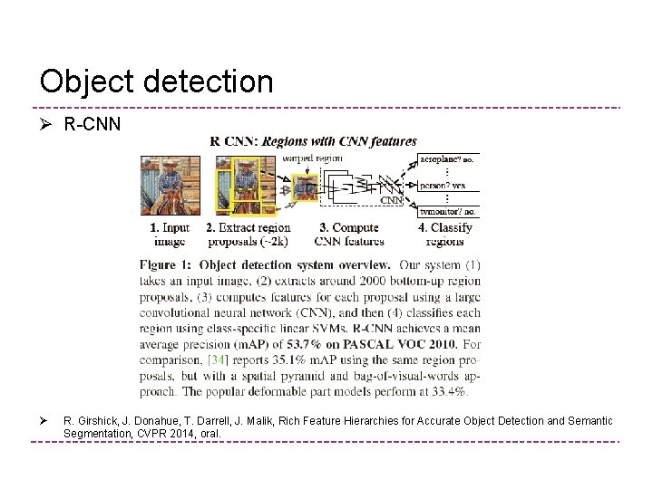 Object detection Ø R-CNN Ø R. Girshick, J. Donahue, T. Darrell, J. Malik, Rich