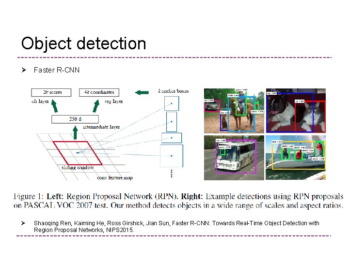 Object detection Ø Faster R-CNN Ø Shaoqing Ren, Kaiming He, Ross Girshick, Jian Sun,