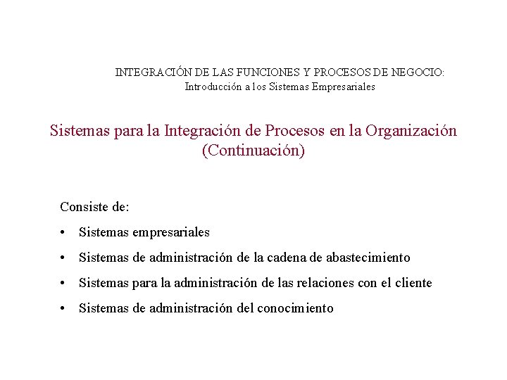 INTEGRACIÓN DE LAS FUNCIONES Y PROCESOS DE NEGOCIO: Introducción a los Sistemas Empresariales Sistemas