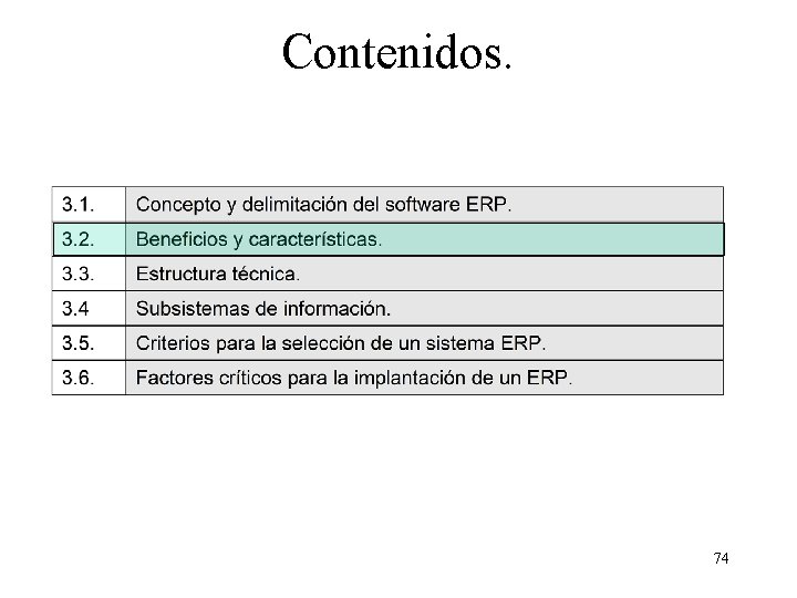 Contenidos. 74 