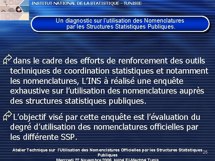 INSTITUT NATIONAL DE LA STATISTIQUE - TUNISIE Un diagnostic sur l’utilisation des Nomenclatures par INSTITUT NATIONAL DE LA STATISTIQUE - TUNISIE Un diagnostic sur l’utilisation des Nomenclatures par