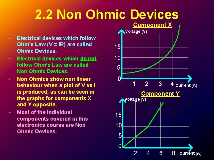 2. 2 Non Ohmic Devices Component X Voltage (V) • • Electrical devices which 2. 2 Non Ohmic Devices Component X Voltage (V) • • Electrical devices which