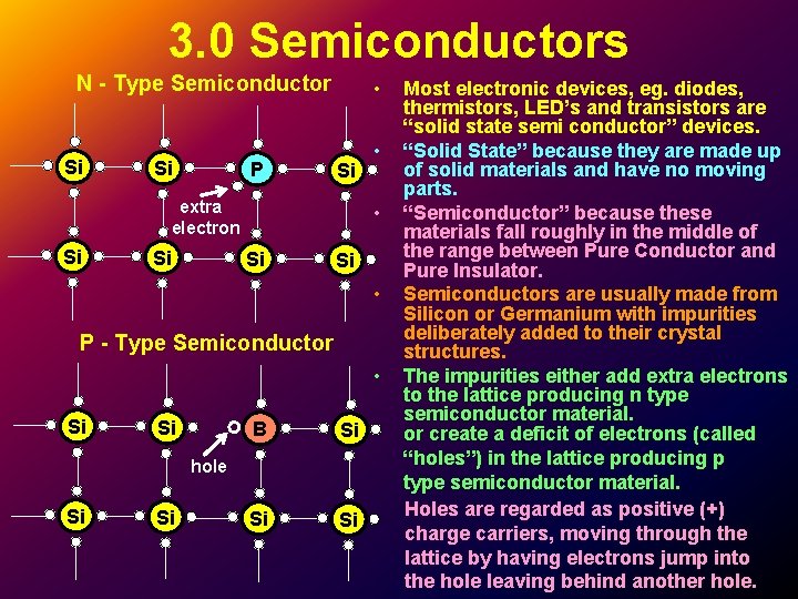 3. 0 Semiconductors N - Type Semiconductor Si Si P • Si extra electron 3. 0 Semiconductors N - Type Semiconductor Si Si P • Si extra electron