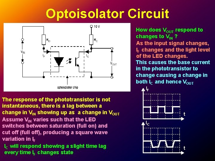 Optoisolator Circuit How does VOUT respond to changes to VIN ? As the input Optoisolator Circuit How does VOUT respond to changes to VIN ? As the input