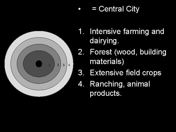  • 1 2 3 4 = Central City 1. Intensive farming and dairying.