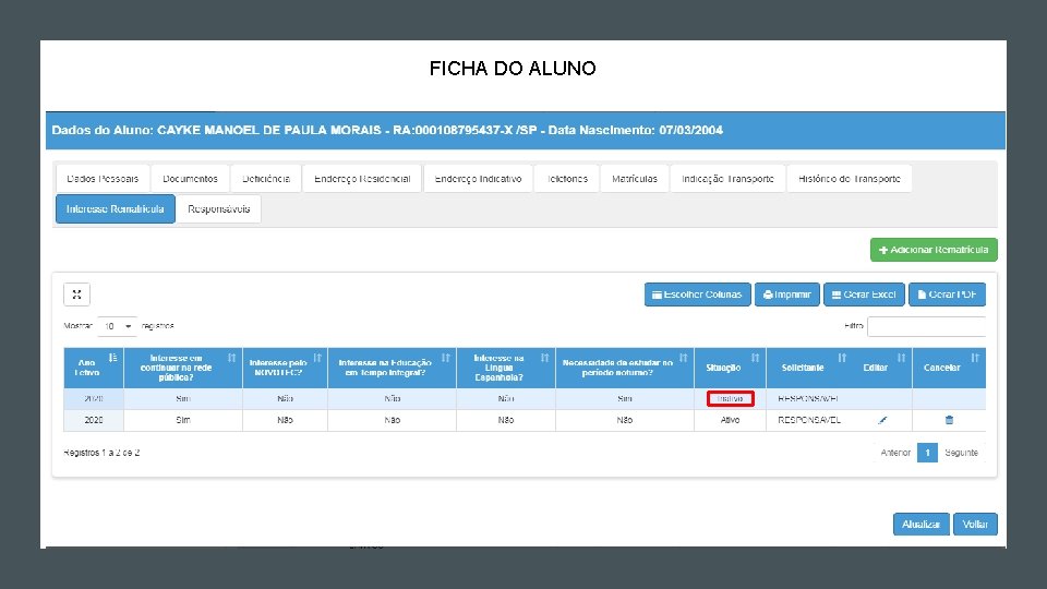 FICHA DO ALUNO FICHA DO ALUNO
