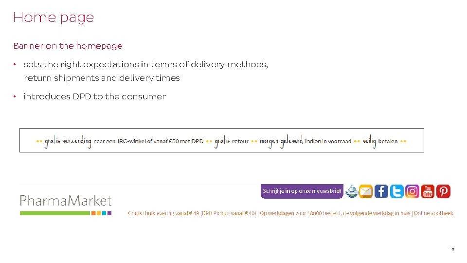 Home page Banner on the homepage • sets the right expectations in terms of