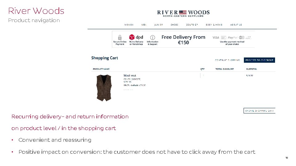 River Woods Product navigation Recurring delivery- and return information on product level / in