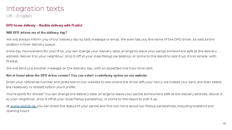Integration texts UK - English DPD home delivery – flexible delivery with Predict Will