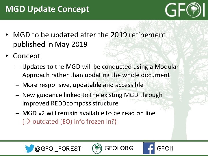 MGD Update Concept • MGD to be updated after the 2019 refinement published in