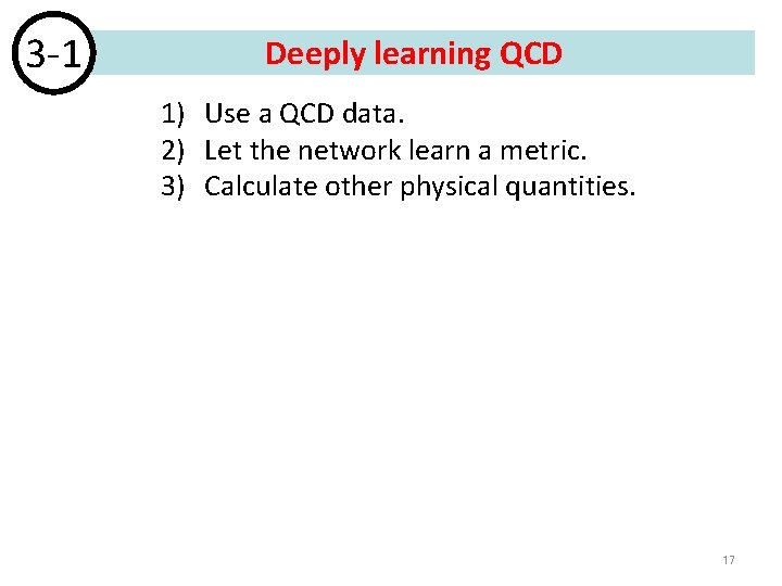 3 -1 Deeply learning QCD 1) Use a QCD data. 2) Let the network 3 -1 Deeply learning QCD 1) Use a QCD data. 2) Let the network