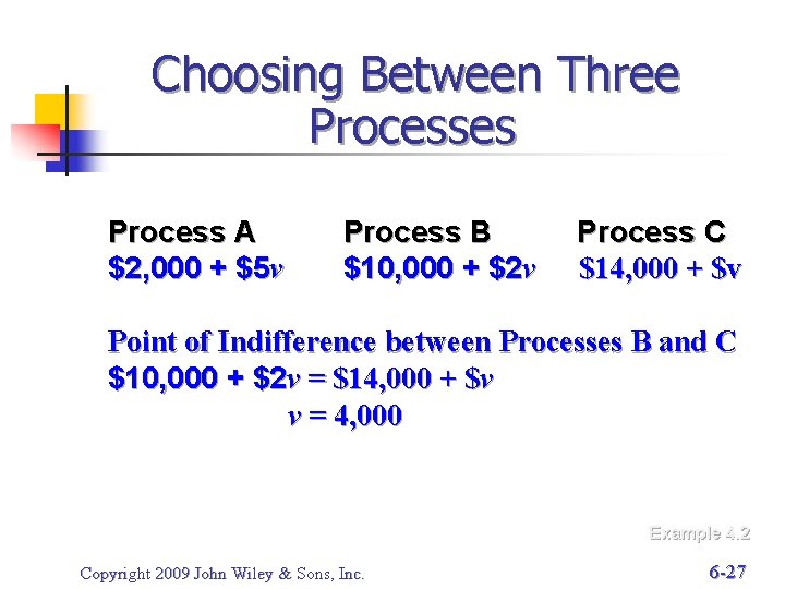 Choosing Between Three Processes Process A $2, 000 + $5 v Process B $10,