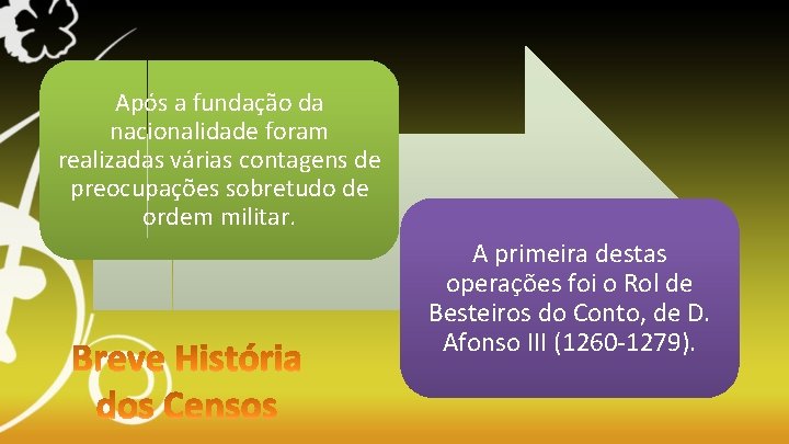 Após a fundação da nacionalidade foram realizadas várias contagens de preocupações sobretudo de ordem