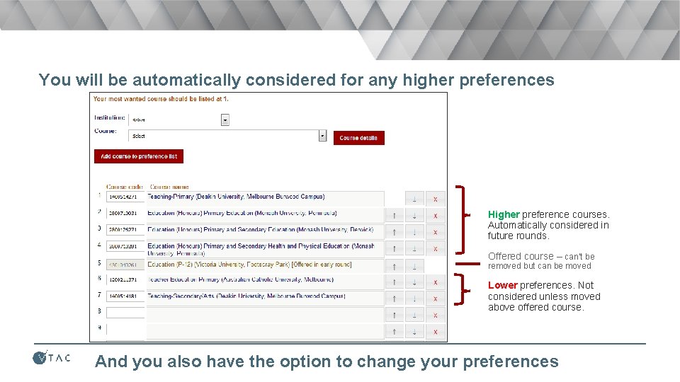 You will be automatically considered for any higher preferences Higher preference courses. Automatically considered