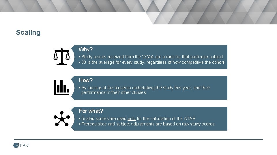 Scaling Why? • Study scores received from the VCAA are a rank for that