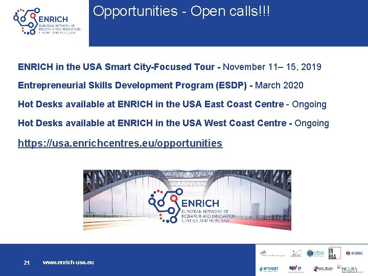 Opportunities - Open calls!!! ENRICH in the USA Smart City-Focused Tour - November 11–