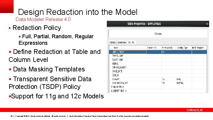 Design Redaction into the Model Data Modeler Release 4. 0 § Redaction Policy §