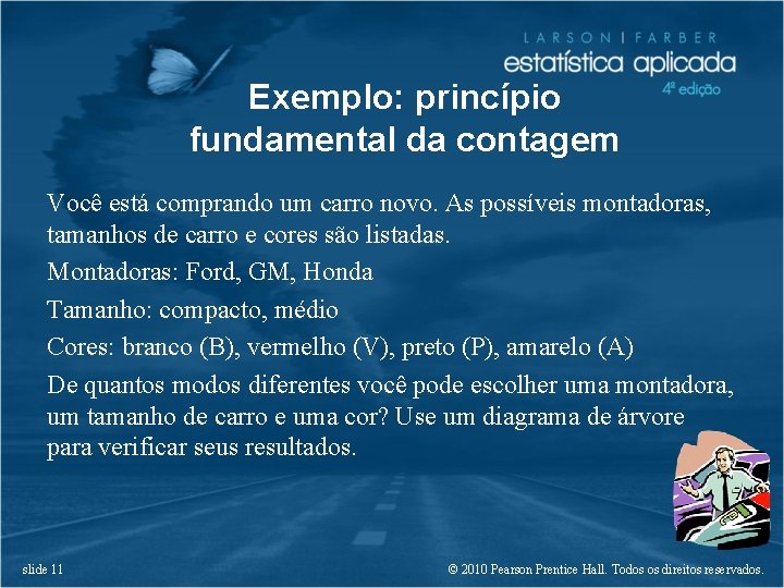 Exemplo: princípio fundamental da contagem Você está comprando um carro novo. As possíveis montadoras,