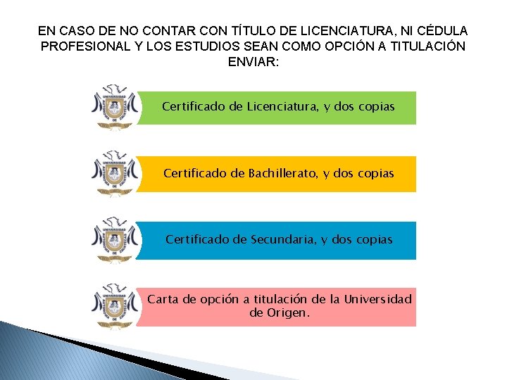 EN CASO DE NO CONTAR CON TÍTULO DE LICENCIATURA, NI CÉDULA PROFESIONAL Y LOS