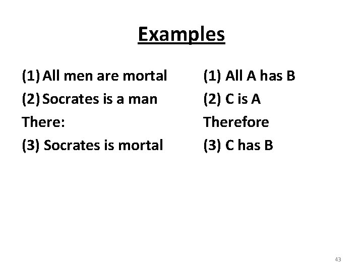 Examples (1) All men are mortal (2) Socrates is a man There: (3) Socrates