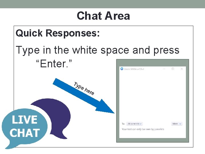 Chat Area Quick Responses: Type in the white space and press “Enter. ” Ty