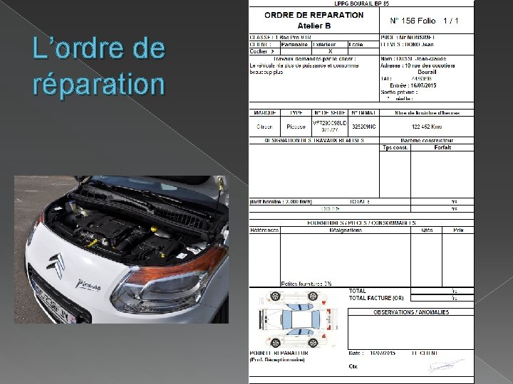 L’ordre de réparation L’ordre de réparation