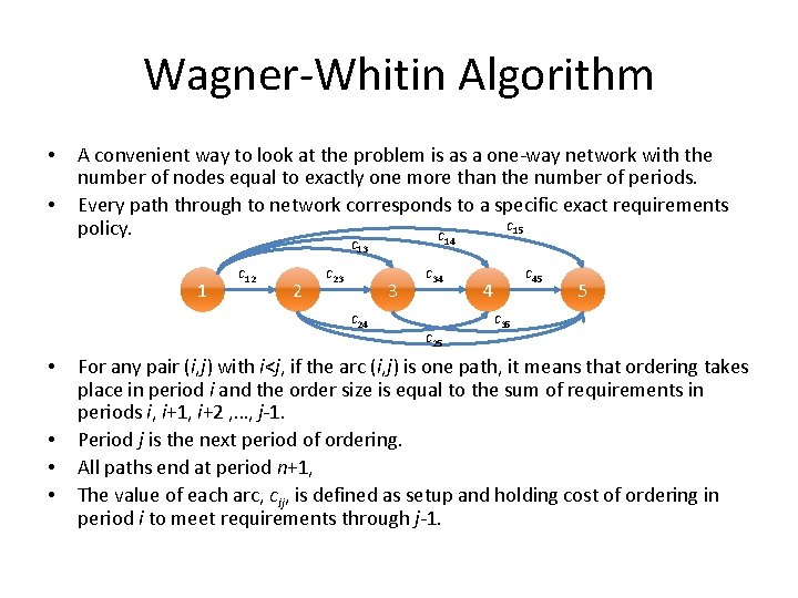 Wagner-Whitin Algorithm • • A convenient way to look at the problem is as Wagner-Whitin Algorithm • • A convenient way to look at the problem is as