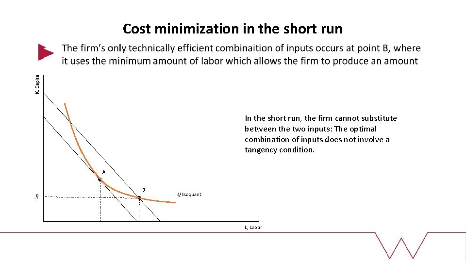 Cost minimization in the short run K, Capital In the short run, the firm