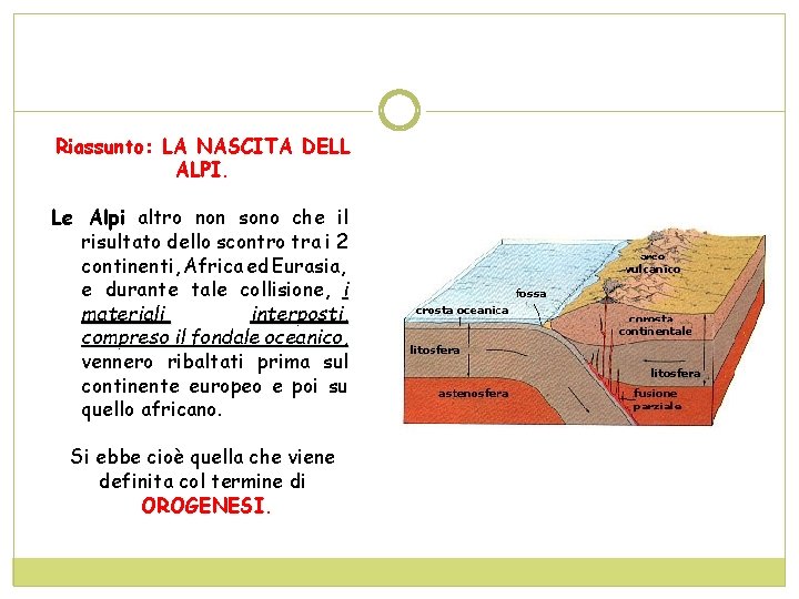 Riassunto: LA NASCITA DELL ALPI. Le Alpi altro non sono che il risultato dello