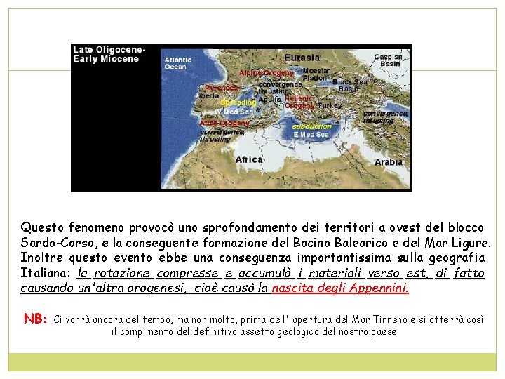 Questo fenomeno provocò uno sprofondamento dei territori a ovest del blocco Sardo-Corso, e la