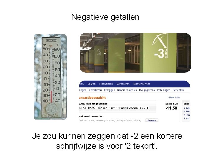 Negatieve getallen Je zou kunnen zeggen dat -2 een kortere schrijfwijze is voor '2