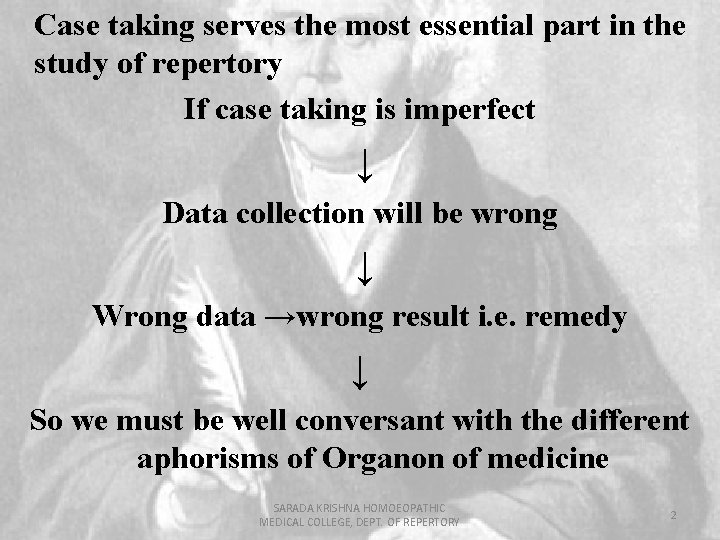 Case taking serves the most essential part in the study of repertory If case